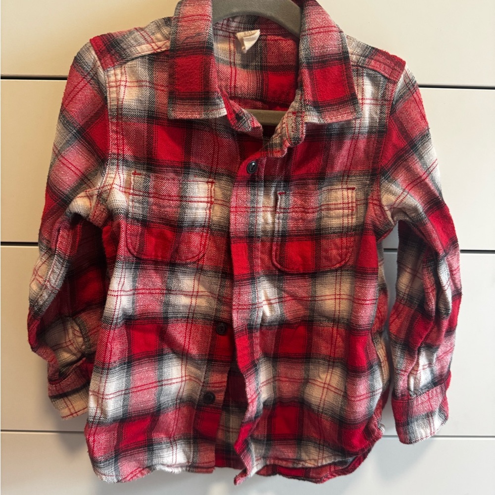 GAP Kids Red and Black Plaid Button Down Shirt